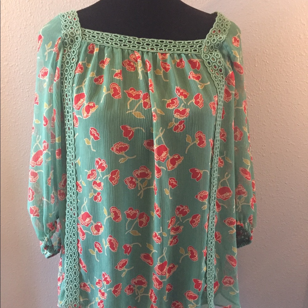 Lauren Conrad green floral blouse, large.